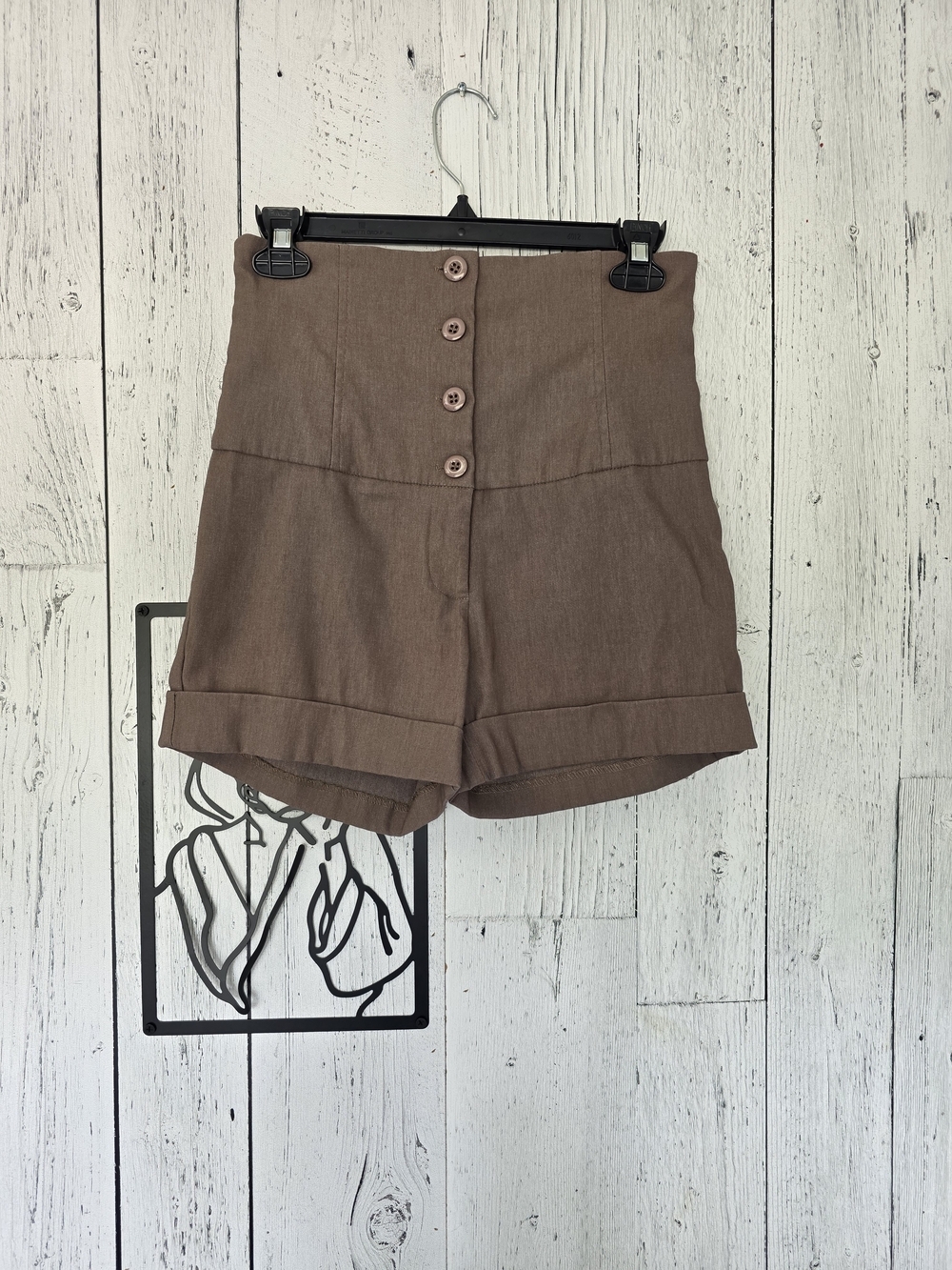 Must Have Brown High Waisted Stretch Shorts Button Front Size Small Approx